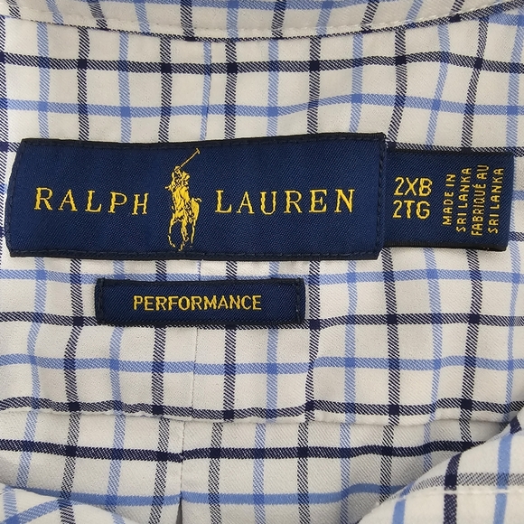 Ralph Lauren Performance Men’s 2XB Short Sleeve Button Shirt Blue Check Plaid - Picture 6 of 9